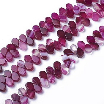 Dyed Natural Agate Beads Strands, Top Drilled Beads, Teardrop, Fuchsia, 7.5~8x5~5.5x2.5~3mm, Hole: 1mm, about 112pcs/strand, 15.3 inch(38.9cm)