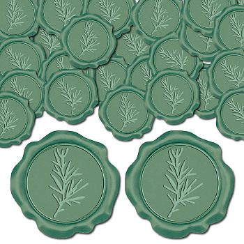 100Pcs Adhesive Wax Seal Stickers, Envelope Seal Decoration, For Craft Scrapbook DIY Gift, Olive Drab, Leaf, 30mm