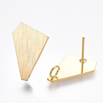 Brass Stud Earring Findings, with Loop, Polygon, Nickel Free, Real 18K Gold Plated,18x13mm, Hole: 3mm