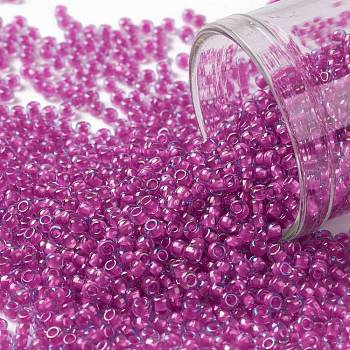 TOHO Round Seed Beads, Japanese Seed Beads, (980) Luminous Light Sapphire/Neon Pink Lined, 11/0, 2.2mm, Hole: 0.8mm, about 50000pcs/pound