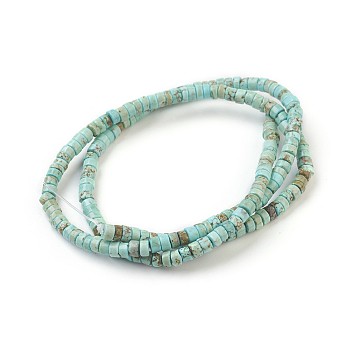 Natural Magnesite Beads Strands, Dyed, Heishi Beads, Flat Round/Disc, Sky Blue, 3x2mm, Hole: 0.8mm, about 208pcs/strand, 16 inch(40.64cm)