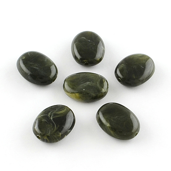 Oval Imitation Gemstone Acrylic Beads, Dark Olive Green, 19x15x7mm, Hole: 2mm, about 330pcs/500g