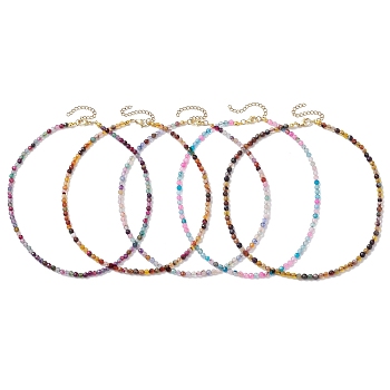 Faceted Round Natural Agate(Dyed & Heated) Beaded Necklaces for Women, Mixed Color, 15.94 inch(40.5cm)