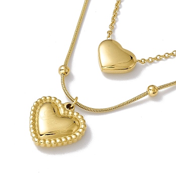 Ion Plating(IP) 304 Stainless Steel Heart Pendants Double Layered Necklace with Satellite Chains for Women, Golden, 15.20 inch(38.6cm)