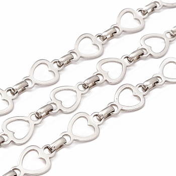201 Stainless Steel Heart & Oval Link Chains, Unwelded, with Spool, Stainless Steel Color, Links: 15.5x9x1mm, 6x4x1.8mm