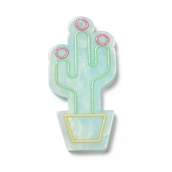Printed Opaque Acrylic Pendants, Cactus Pattern, 39.5x19.5x2.5mm, Hole: 1.6mm