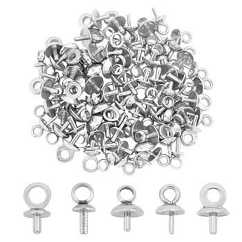 100Pcs 5 Style 304 Stainless Steel Cup Pearl Peg Bails Pin Pendants, For Half Drilled Beads, Stainless Steel Color, 20pcs/style