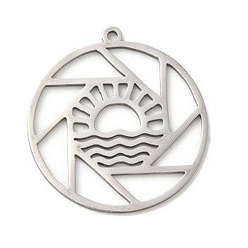 201 Stainless Steel Pendants, Sun-Wave Circle, Stainless Steel Color, 27x25x1mm, Hole: 1.4mm