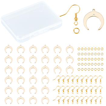 DIY Earring Making Kit, Including 30Pcs Brass Moon Pendants, 30Pcs Earring Hooks, 40Pcs Open Jump Rings, Golden, 19x18x1mm, Hole: 1mm