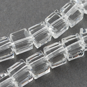 Glass Bead Strands, Faceted, Cube, Clear, 3~3.5x3~3.5x3~3.5mm, Hole: 1mm, 98~100pcs/strand, 28~30cm