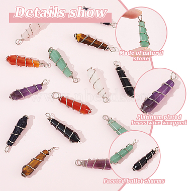 14Pcs 7 Colors Natural & Synthetic Mixed Gemstone Pointed Pendants(PALLOY-AB00154)-3