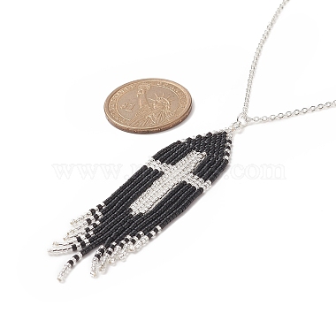 Ожерелья из бисера с крестом и кисточками(NJEW-MZ00011-02)-4