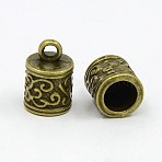 Tibetan Style Cord Ends, Column, Lead Free and Cadmium Free, Antique Bronze, 13x8.5x8.5mm, Hole: 2mm(TIBEP-LF10887YKG-AB-LF)
