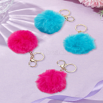 4Pcs 2 Colors Handmade Plush Cloth Fabric Pom Pom Ball Keychain, with Alloy Findings, Mixed Color, 13.6cm, 2pcs/color(KEYC-LP0001-27)
