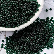 MIYUKI Round Rocailles Beads, Japanese Seed Beads, 8/0, (RR156F) Matte Transparent Dark Emerald, 8/0, 3mm, Hole: 1mm, about 422~455pcs/10g(X-SEED-G008-RR0156F)