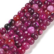 Natural Agate Beads Strands, Dyed & Heated, Faceted, Round, Magenta, 10mm, Hole: 0.8mm, about 37pcs/strand, 14.96''(38cm)(G-M437-C01-01P)