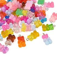 Pandahall 40Pcs 20 Colors Gradient Color Resin Pendants, Bear Charms, with Glitter Powder and Platinum Tone Iron Loops, Mixed Color, 21~22x11x6.5~8mm, Hole: 1.8~2mm, 2pcs/color(RESI-TA0001-87)