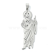 201 Stainless Steel Big Pendants, Saint Jude Charm, Stainless Steel Color, 59.5x22.5x1.5mm, Hole: 8x4mm(STAS-U003-13P)