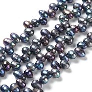 Natural Cultured Freshwater Pearl Beads Strands, Rice, Dyed, Prussian Blue, 7~9x6~7mm, Hole: 0.7mm, about 58~59pcs/strand, 13.78~13.94''(35~35.4cm)(PEAR-J007-47)