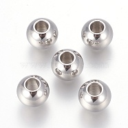 201 Stainless Steel European Beads, Rondelle, Stainless Steel Color, 10x8mm, Hole: 4mm(STAS-F170-01P-A)