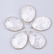 Natural Quartz Crystal Pendants, Rock Crystal Pendants, with Brass Findings, Faceted, teardrop, Golden, 44~45x31.5x8mm, Hole: 2.5mm(X-G-S344-52)