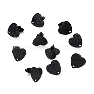 304 Stainless Steel Stud Earring Findings, with Ear Nuts, Textured Heart, Electrophoresis Black, 12x13mm, Hole: 1.5mm, Pin: 0.7mm(STAS-I183-05B-EB)