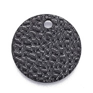 304 Stainless Steel Charms, Textured, Laser Cut, Flat Round, Electrophoresis Black, 12x1mm, Hole: 1mm(X-STAS-M228-B02-B)