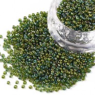 12/0 Grade A Round Glass Seed Beads, Transparent Colours Rainbow, Yellow Green, 12/0, 2x1.5mm, Hole: 0.9mm, about 3333pcs/50g(X-SEED-Q010-F555)