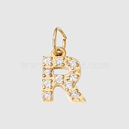 Stainless Steel Cubic Zirconia Pendants with Jump Rings, Real 14K Gold Plated, Long-Lasting Plated, Letter R, 8mm(FIND-PW0024-08R)