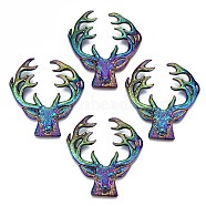 Alloy Cabochons, Cadmium Free & Lead Free, Christmas Reindeer/Stag, Rainbow Color, 49x46x6.5mm(PALLOY-N156-027-RS)