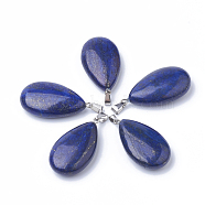 Synthetic Lapis Lazuli Pendants, with Alloy Findings, teardrop, Dyed, Platinum, 45~46x23~24x11~12mm, Hole: 8x4mm(G-S292-12K)