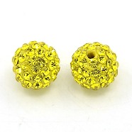 Grade A Rhinestone Polymer Clay Pave Disco Ball Beads for Bling Jewelry Making, Round, Citrine, PP14(2~2.1mm), 10mm, Hole: 1.2~1.7mm(X-RB-H258-10MM-249)