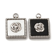 304 Stainless Steel Charms, with Shell & Acrylic, Square with Rose, Stainless Steel Color, 13.5x10.5x3mm, Hole: 1.8mm(STAS-A079-03P)