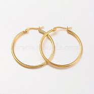 304 Stainless Steel Hoop Earrings, Hypoallergenic Earrings, Ring Shape, Real 18K Gold Plated, 34~35x2mm, 12 Gauge, Pin: 1x0.7mm(EJEW-N0016-11G-E)