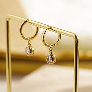 Cubic Zirconia Flat Round Dangle Earrings, 304 Stainless Steel Earrings, Golden, 25mm(RS6083-1)