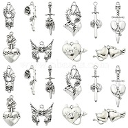 50Pcs 10 Styles Gothic Tibetan Style Alloy Pendants, Antique Silver, Heart & Wing & Butterfly & Rose, Antique Silver, 24~49.5x14~32x4~7mm, Hole: 3mm, 5pcs/style(TIBEP-CJ0002-53)