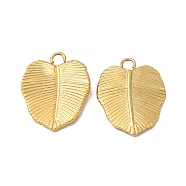 Ion Plating(IP) 304 Stainless Steel Pendants, Leaf Charm, Real 18K Gold Plated, 18x14x2mm, Hole: 2mm(STAS-A070-11G)
