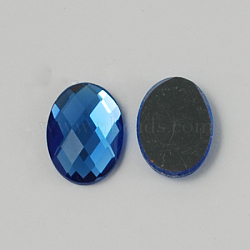 Electroplate Glass Cabochons, Flat Back & Back Plated, Faceted, Oval, Dodger Blue, 14x10x4mm(GGLA-R007-14x10mm-04)