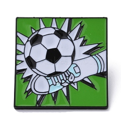 Black Alloy Brooches, Football Enamel Pins, for Backpack Clothe, Square, 28.5x28x1.5mm(JEWB-G035-04D)