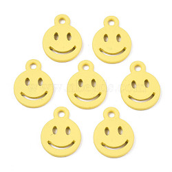 Spray Painted Alloy Charms, Cadmium Free & Lead Free, Flat Round with Smiling Face, Gold, 12.5x9.5x1.5mm, Hole: 1.5mm(X-PALLOY-T075-121D-RS)