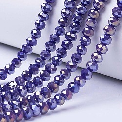 Electroplate Glass Beads Strands, Opaque Solid Color, AB Color Plated, Faceted, Rondelle, Mauve, 4x3mm, Hole: 0.4mm, about 113~115pcs/strand, 41~41.5cm(EGLA-A044-P4mm-B07)