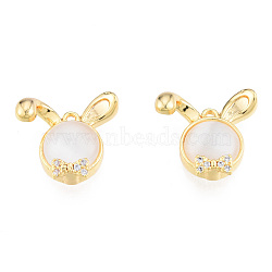 Brass Micro Pave Clear Cubic Zirconia Charms, with Glass, Nickel Free, Rabbit, Real 18K Gold Plated, 15x15x5mm, Hole: 0.9mm(KK-N231-398)