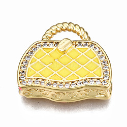 Brass Micro Pave Cubic Zirconia Enamel Pendants, Nickel Free, Bag, Real 16K Gold Plated, Yellow, 17.5x19x5mm, Hole: 3x6mm(ZIRC-Q200-021F-NF)