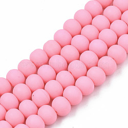 Handmade Polymer Clay Beads Strands, for DIY Jewelry Crafts Supplies, Round, Pink, 7x5.5mm, Hole: 1.6mm, about 69pcs/strand, 15.75 inch~16.14 inch(40~41cm)(X-CLAY-N008-053-02)