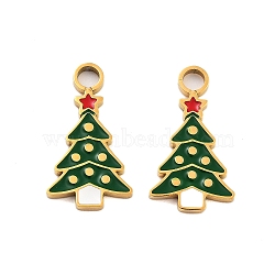 Ion Plating(IP) 304 Stainless Steel Pendants, Christmas Theme Enamel Charms, Golden, Christmas Tree, 19x10x1.5mm, Hole: 2.5mm(STAS-S140-02J)