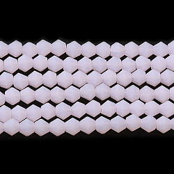 Imitation Jade Frosted Glass Bead Strands, Faceted Bicone, Pearl Pink, 4.5x3.5~4mm, Hole: 1mm, about 87~89pcs/strand, 13.98''~13.39''(33.5~34cm)(GLAA-F029-JM4mm-B02)