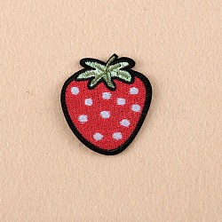 Computerized Embroidery Cloth Iron on/Sew on Patches, Costume Accessories, Appliques, Strawberry, Red, 52x47mm(X-DIY-F038-E13)
