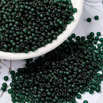MIYUKI Round Rocailles Beads, Japanese Seed Beads, 8/0, (RR156F) Matte Transparent Dark Emerald, 8/0, 3mm, Hole: 1mm, about 422~455pcs/10g