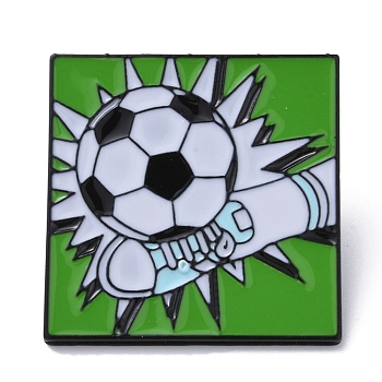 Black Alloy Brooches, Football Enamel Pins, for Backpack Clothe, Square, 28.5x28x1.5mm