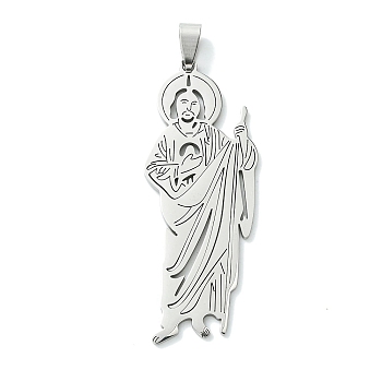 201 Stainless Steel Big Pendants, Saint Jude Charm, Stainless Steel Color, 59.5x22.5x1.5mm, Hole: 8x4mm